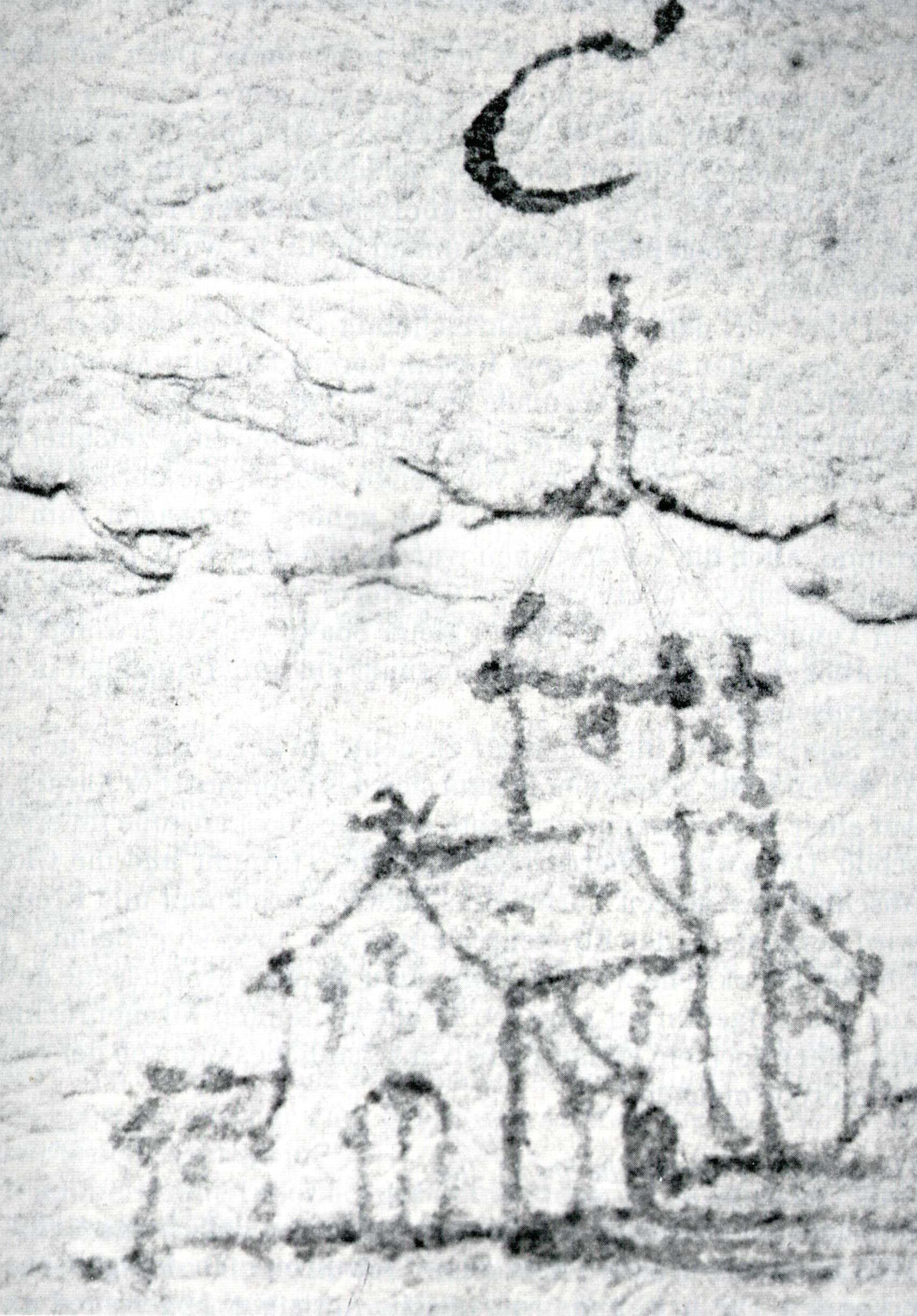 Zeichnung der ersten Pfarrkirche Burgkunstadt