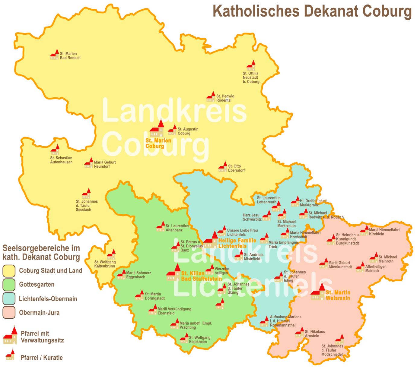 Karte des katholischen Dekanats Coburg